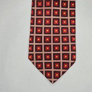 Boss Hugo Men Red Pink Yellow Dot Neck Tie 100% Silk Made In Italy 57" x 3.75"